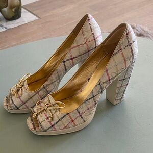 Coach Multicolor Plaid Peep-Toe Heels